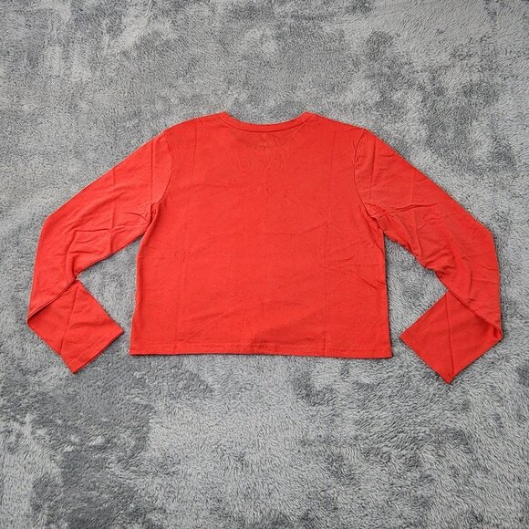 3/$20 Wild Fable T-Shirt Womens M Red Long-Sleeve Cropped Solid Crop Top Cotton - Picture 3 of 9